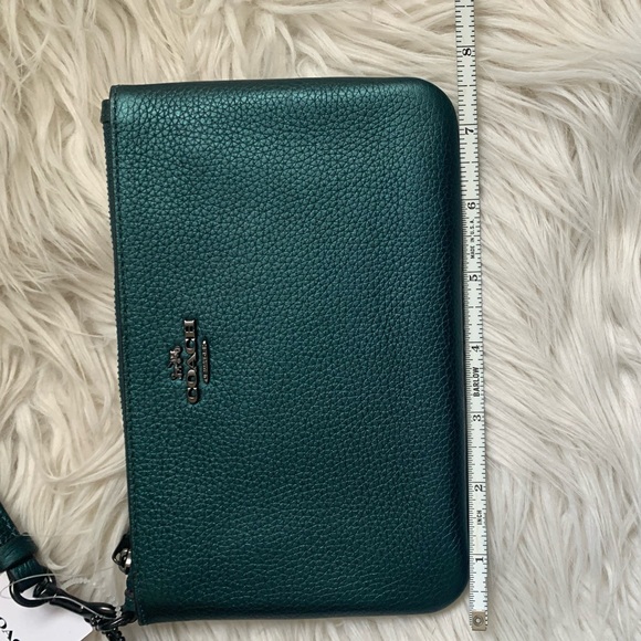 Coach Small Leather Wristlet Metallic Dark Green - Picture 4 of 10